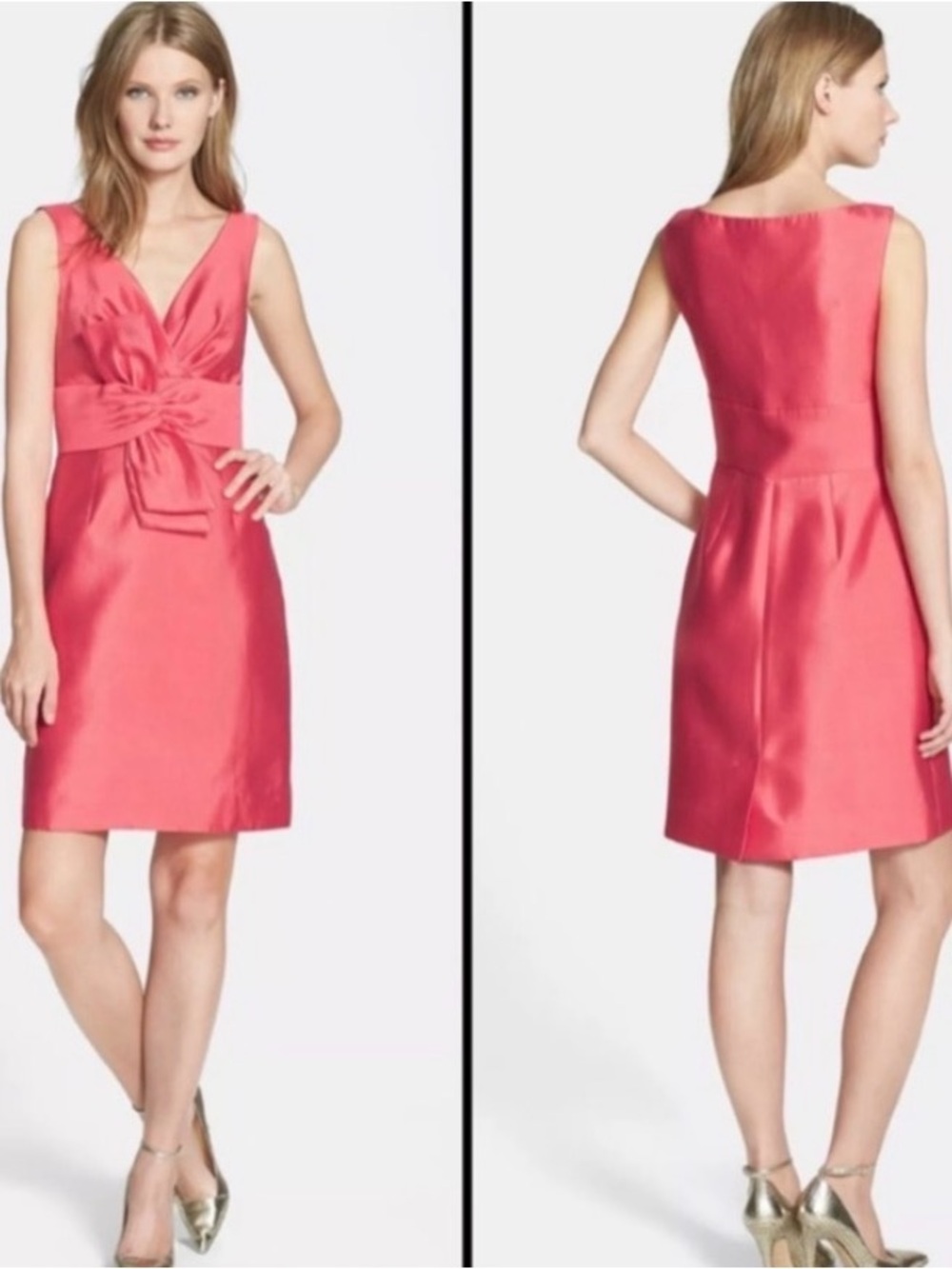 kate spade Coral Pink V-Neck Bow-Accent Sheath Dress